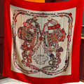 HM 25s Velvet Square Scarf 140cm Light Beige Red Cashmere 976213
