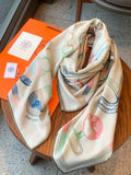 HM 26s Printed Square Scarf 135 In Cashmere And Silk 307240