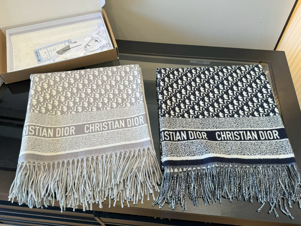 CD Jacquard Logo Scarf 140CM Dark Blue Wool Cashmere 293334