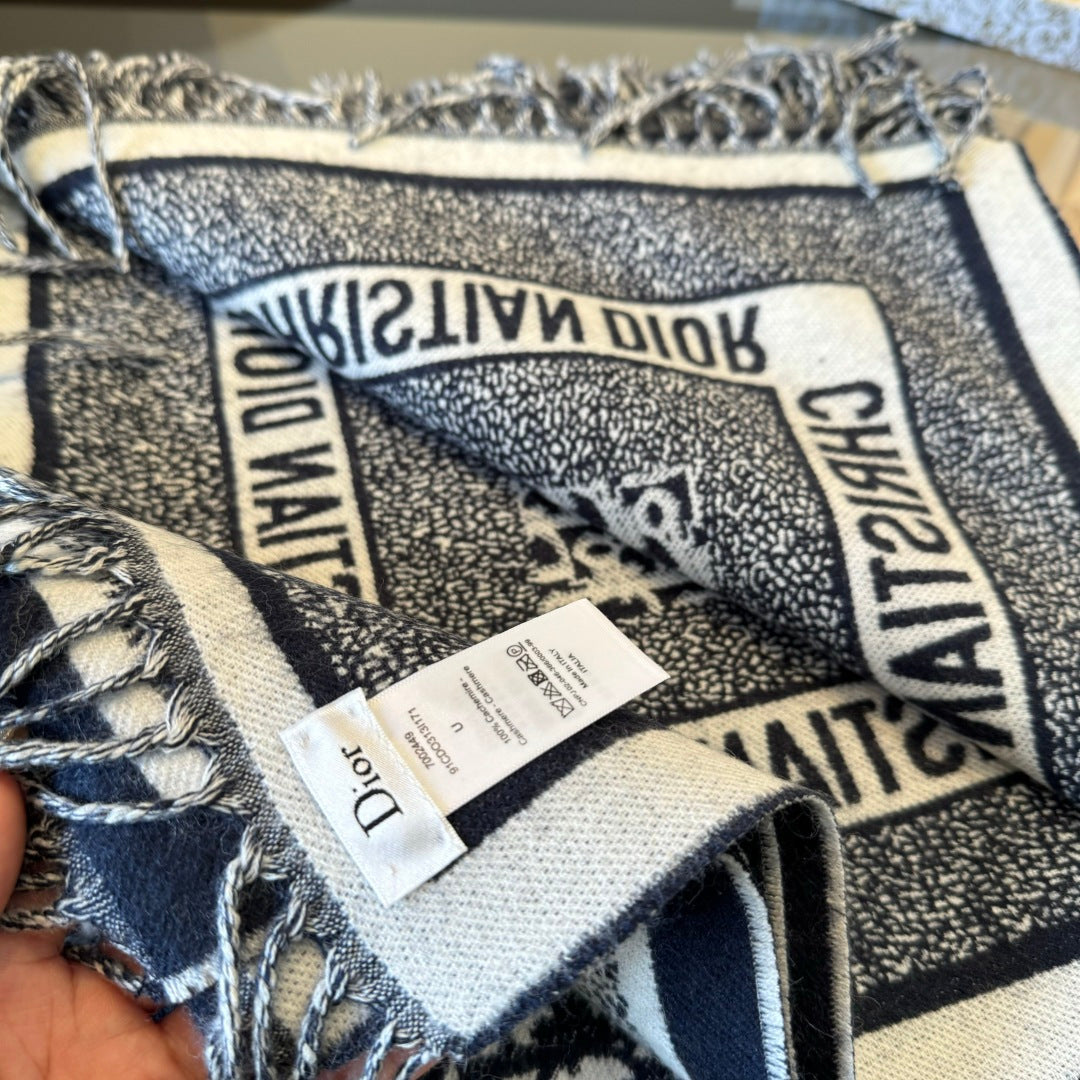 CD Jacquard Logo Scarf 140CM Dark Blue Wool Cashmere 293334