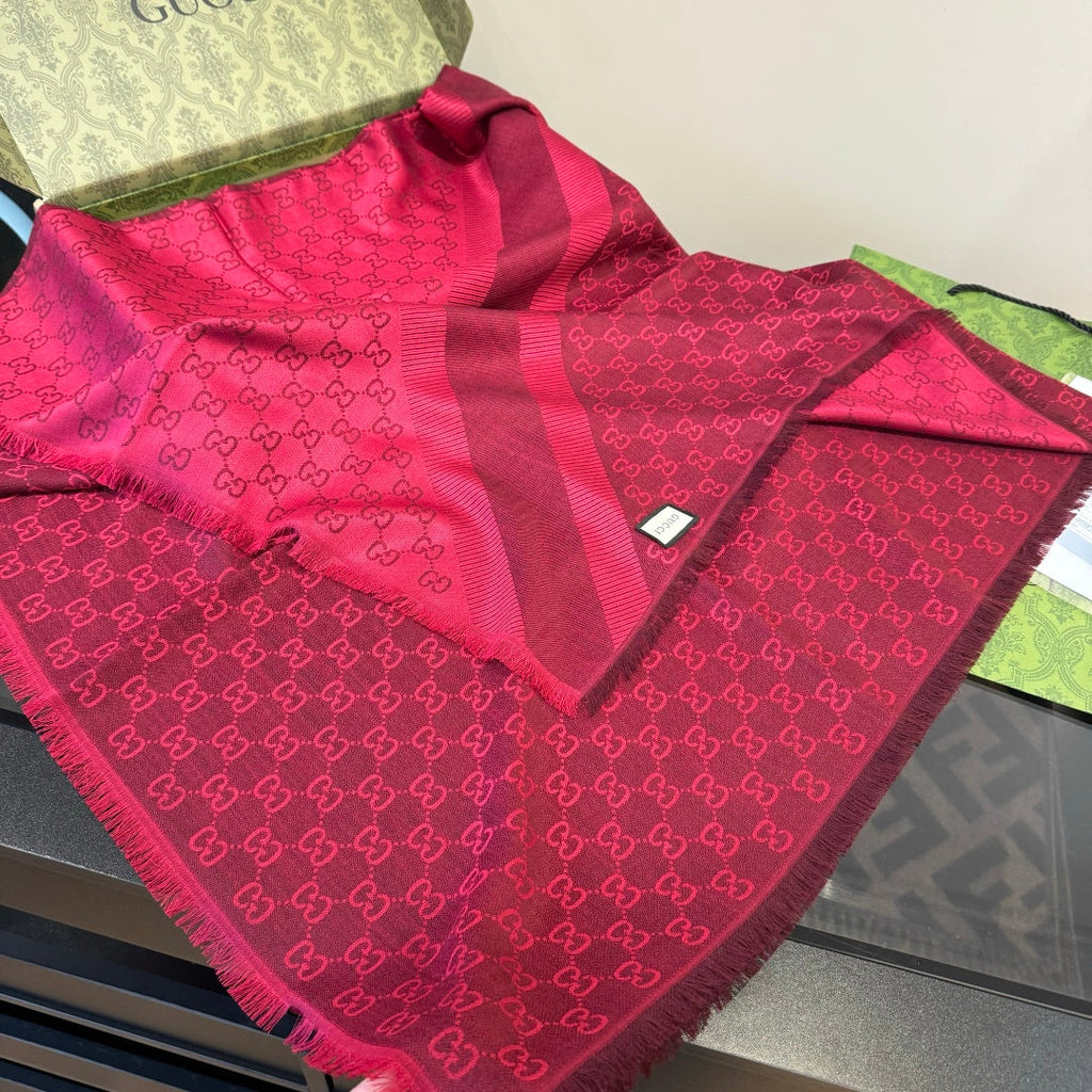 GG Scarf 140CM Red Twill Silk 293466