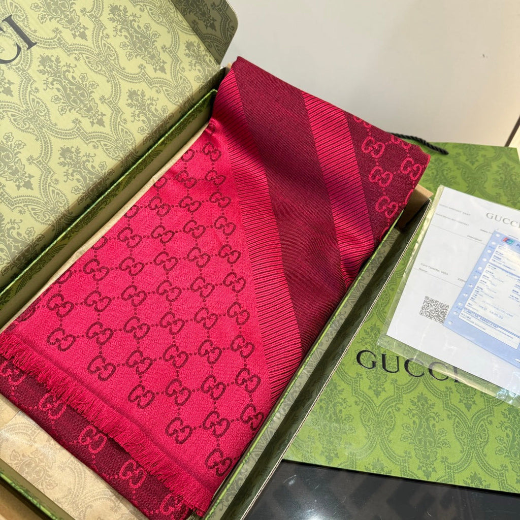 GG Scarf 140CM Red Twill Silk 293466