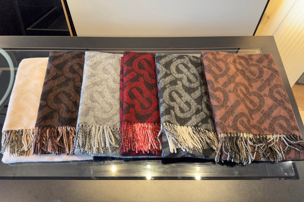 BBR Long Scarf 200CM Red Beige Black Cashmere 293423
