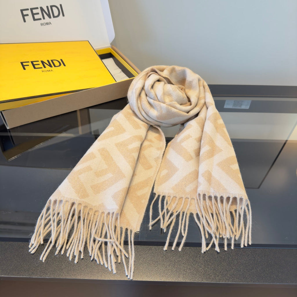 FF 170CM Scarf Beige White Cashmere 104068