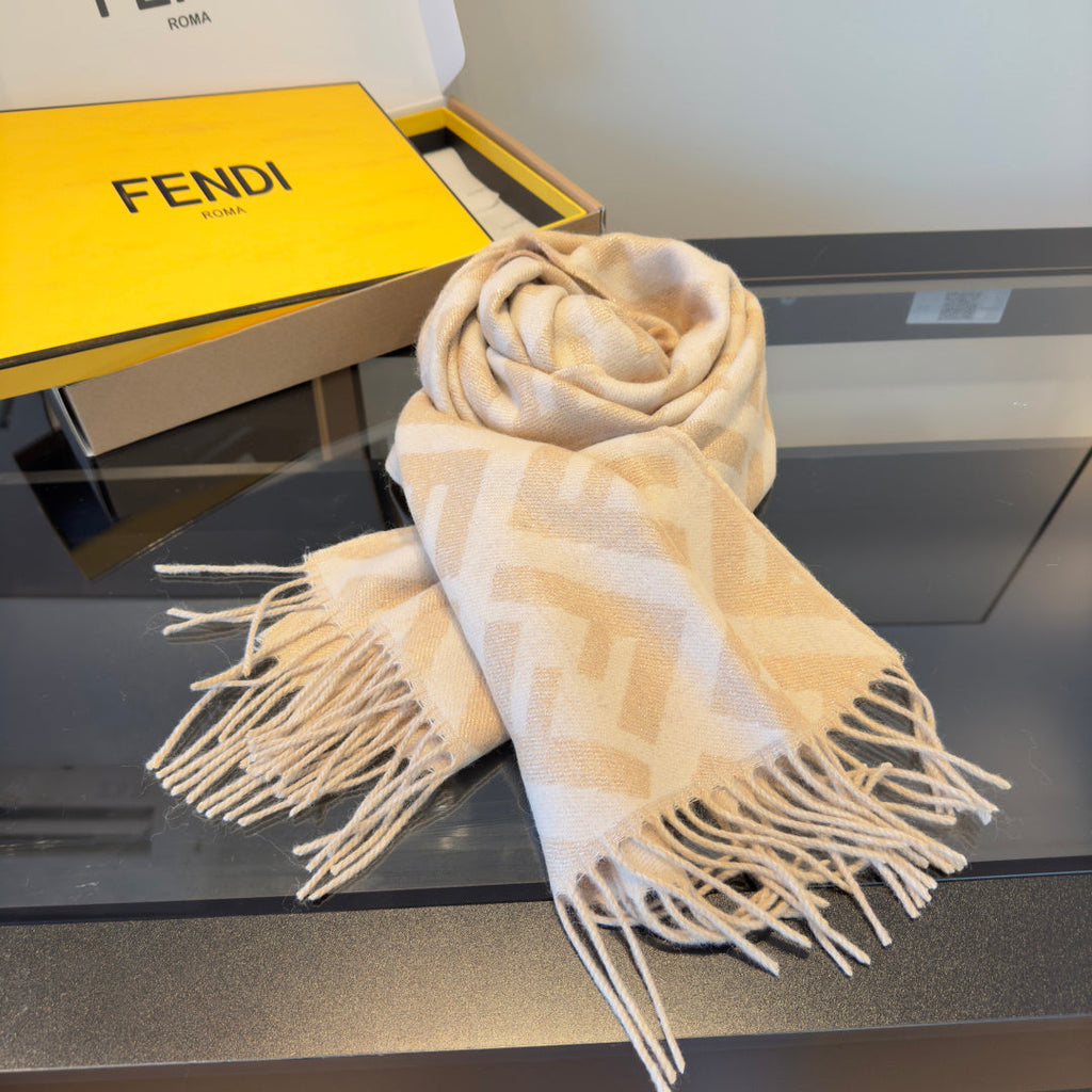 FF 170CM Scarf Beige White Cashmere 104068