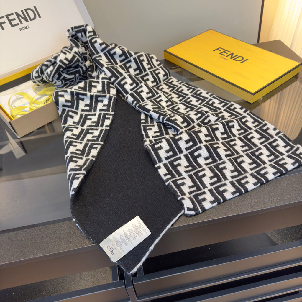 FF 180CM Two-tone White Black Wool Cashmere 103885