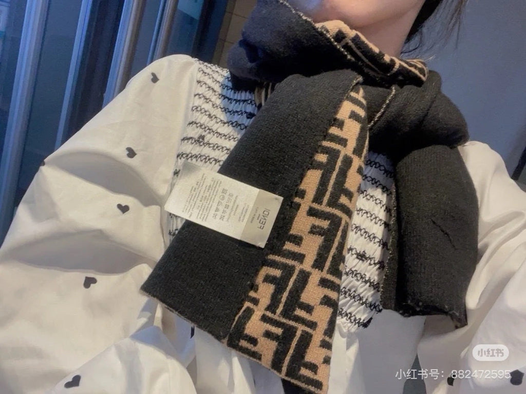 FF 180CM Two-tone Camel Black Wool Cashmere 103886