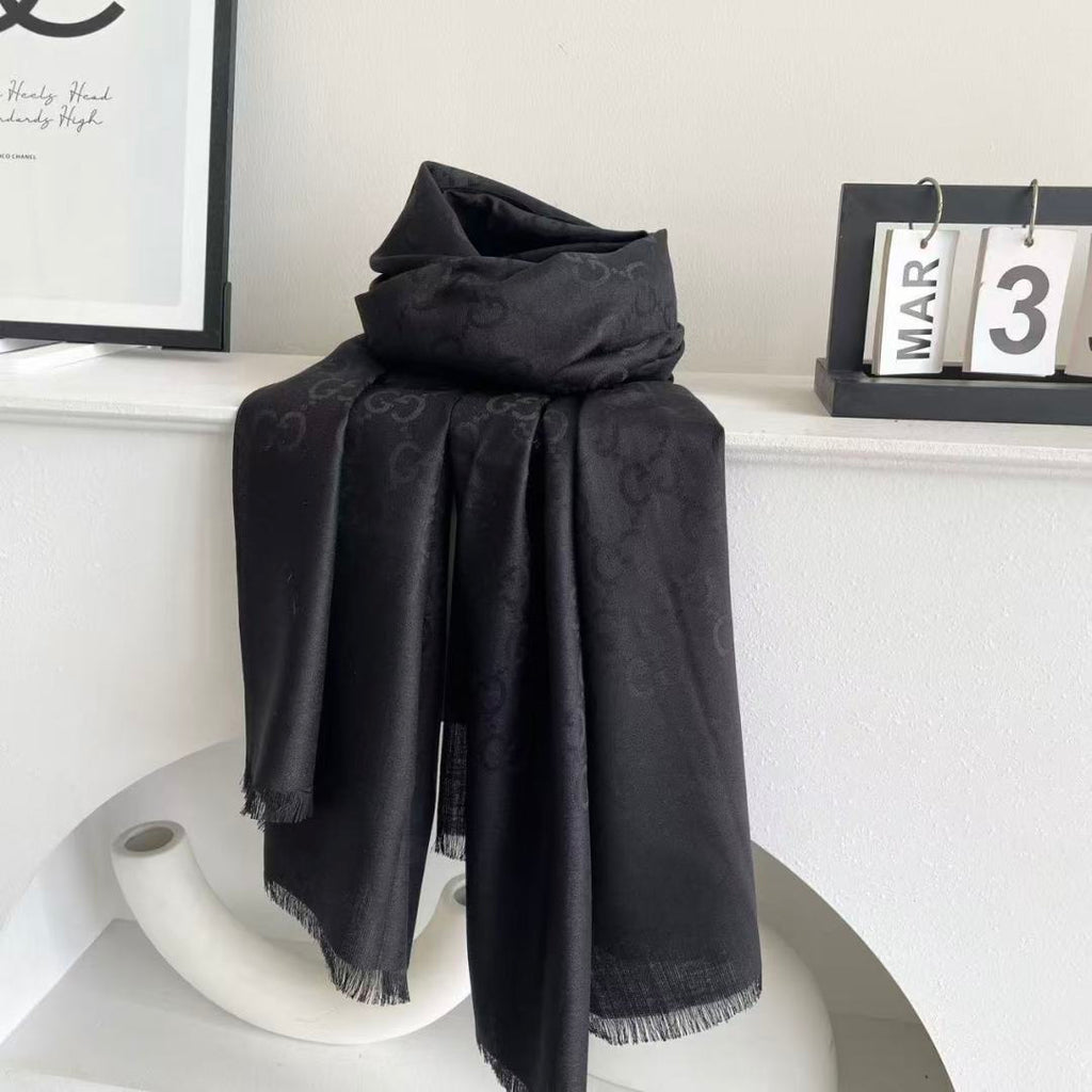 GG Houndstooth Scarf 180CM Black Cashmere 288129