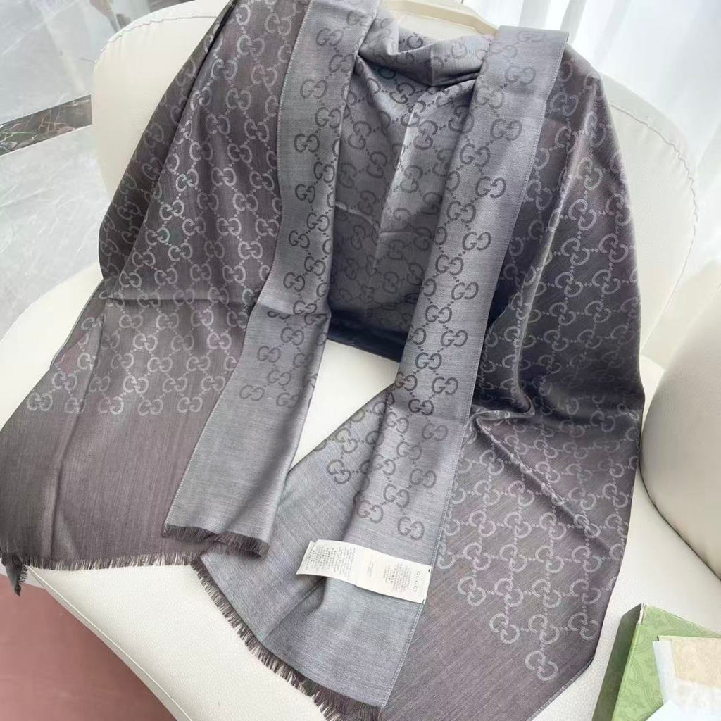 GG Houndstooth Scarf 180CM Gray Cashmere 288132