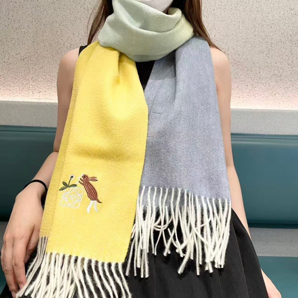 Loewe Scarf 180CM Yellow Gray Cashmere 924194