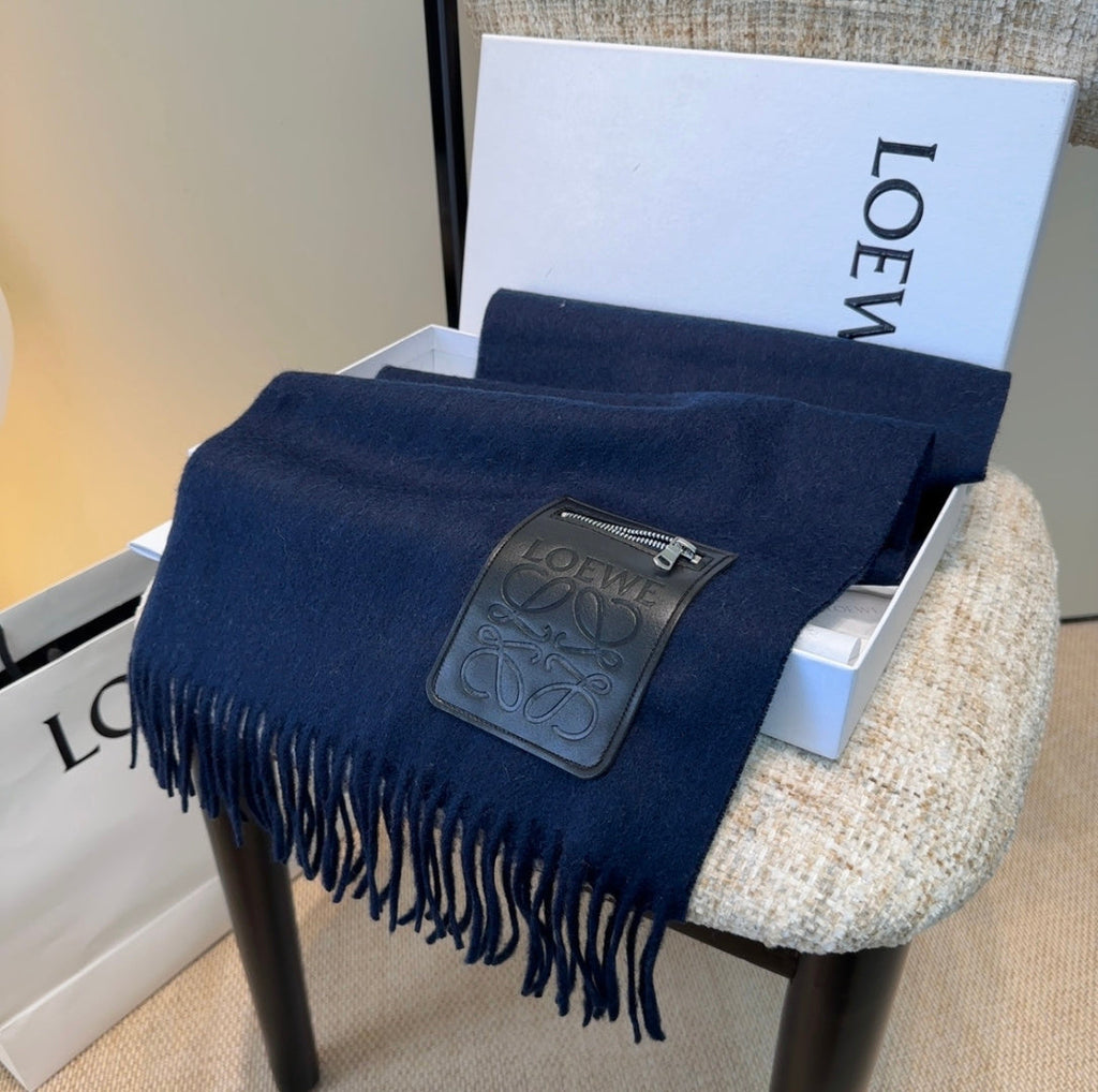 Loewe Scarf 180CM Dark Blue Mix Black Wool-blend Leather 969503