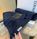 Loewe Scarf 180CM Dark Blue Mix Black Wool-blend Leather 969503