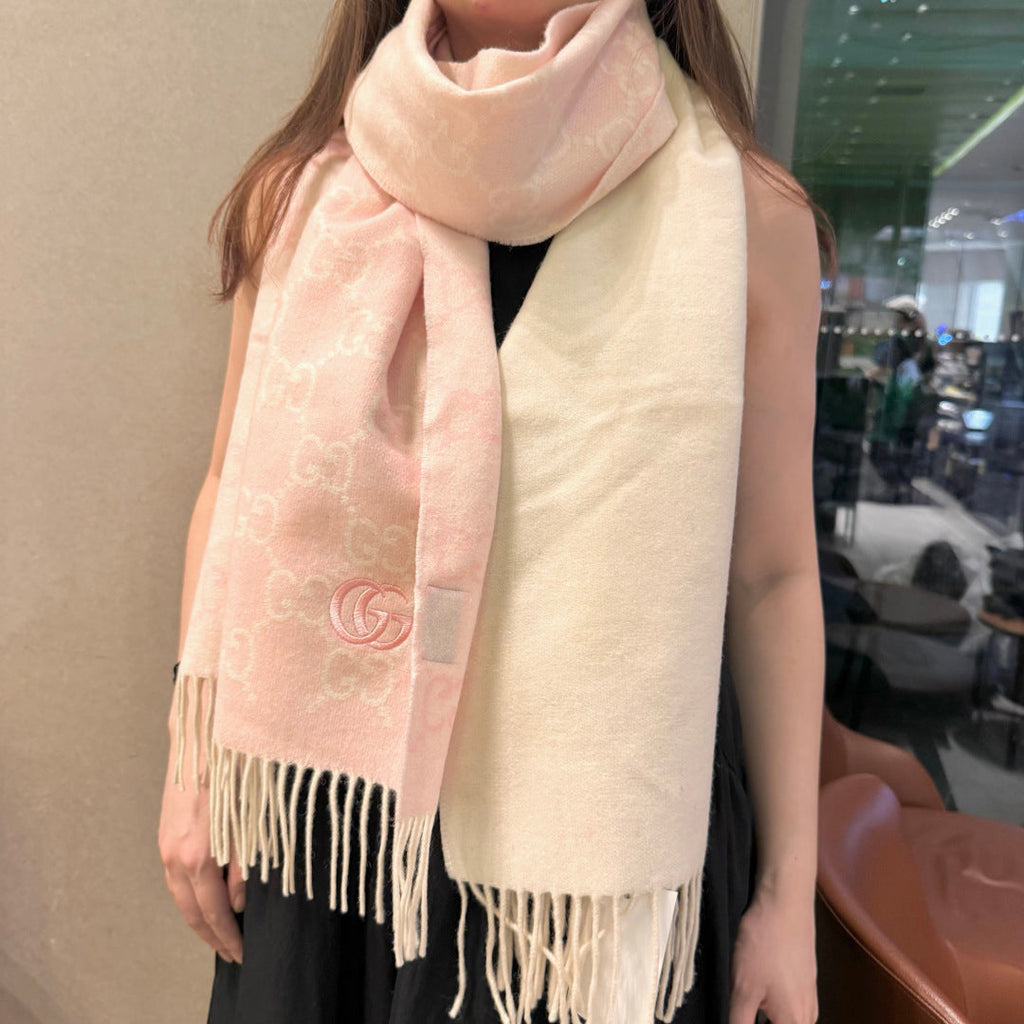 GG Double G Jacquard Scarf 180CM Light Pink Wool 283075