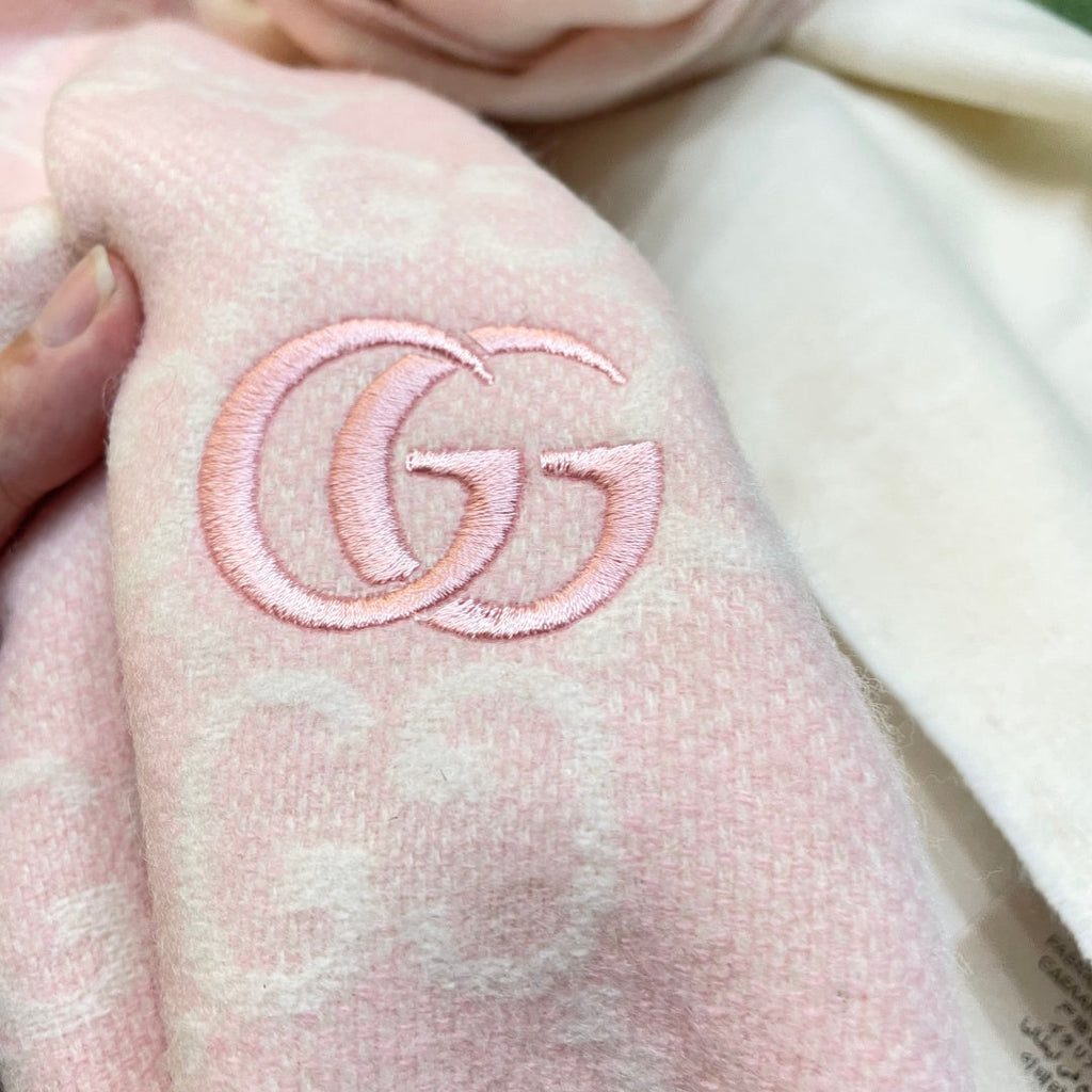 GG Double G Jacquard Scarf 180CM Light Pink Wool 283075