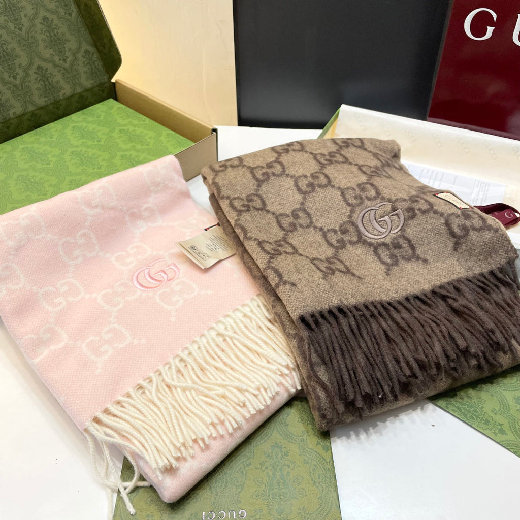 GG Double G Jacquard Scarf 180CM Light Pink Wool 283075