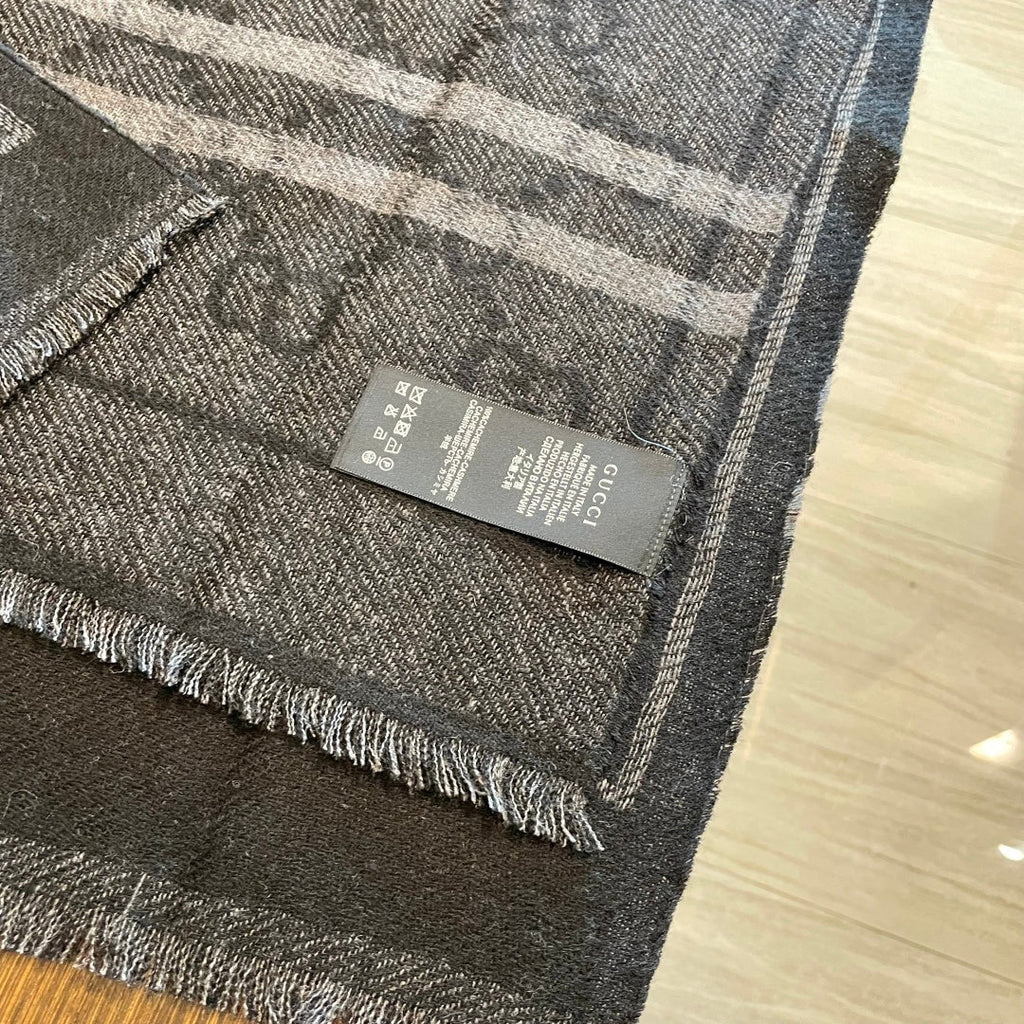 GG Double G Jacquard Scarf 180CM Black Wool 283097