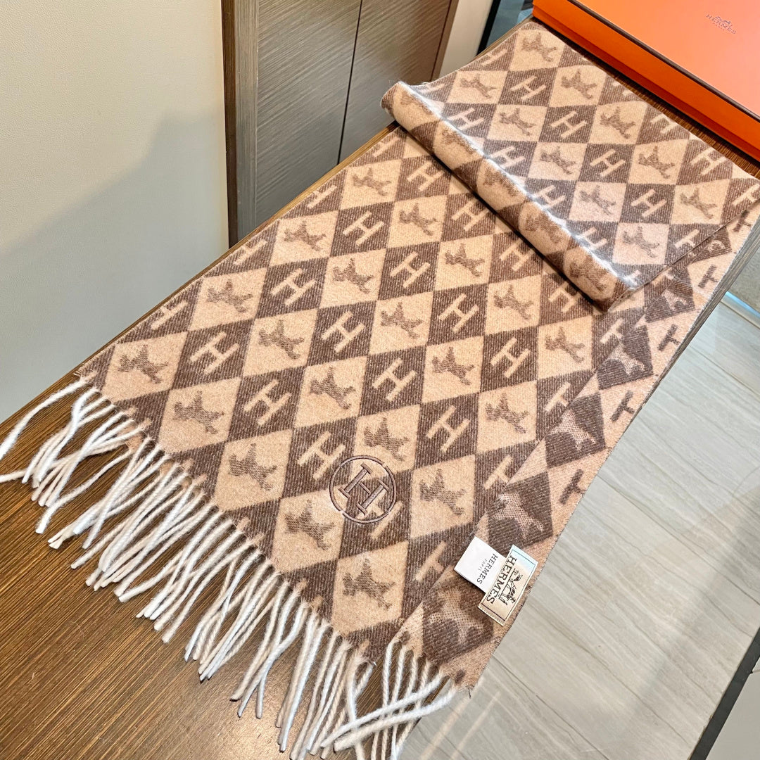 HM 25s Reversible Scarf 200cm Brown Beige Cashmere 960511