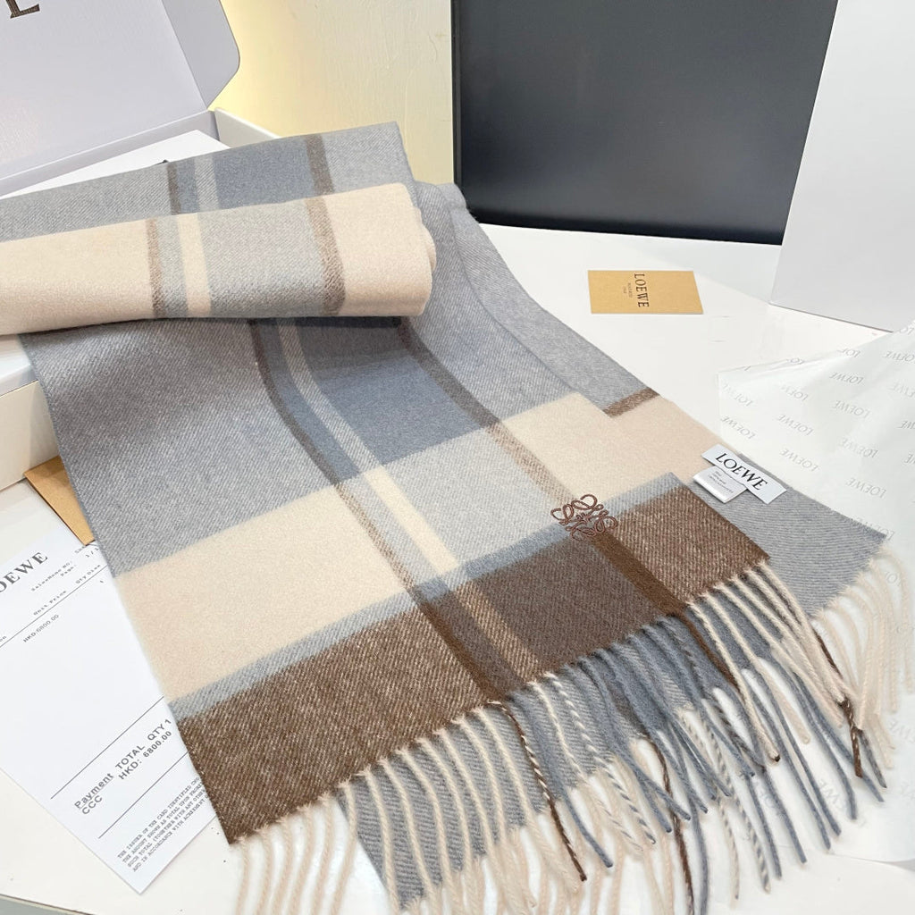 Loewe Scarf 180CM Light Brown Gray Cashmere 969303