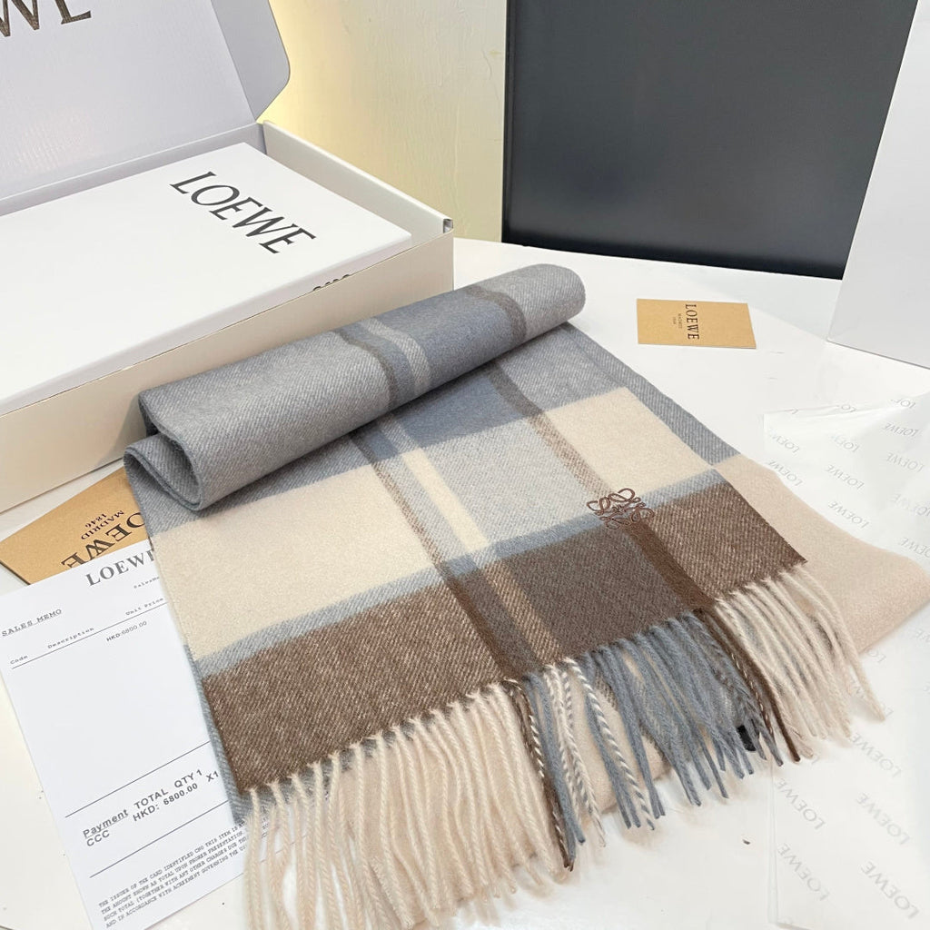 Loewe Scarf 180CM Light Brown Gray Cashmere 969303