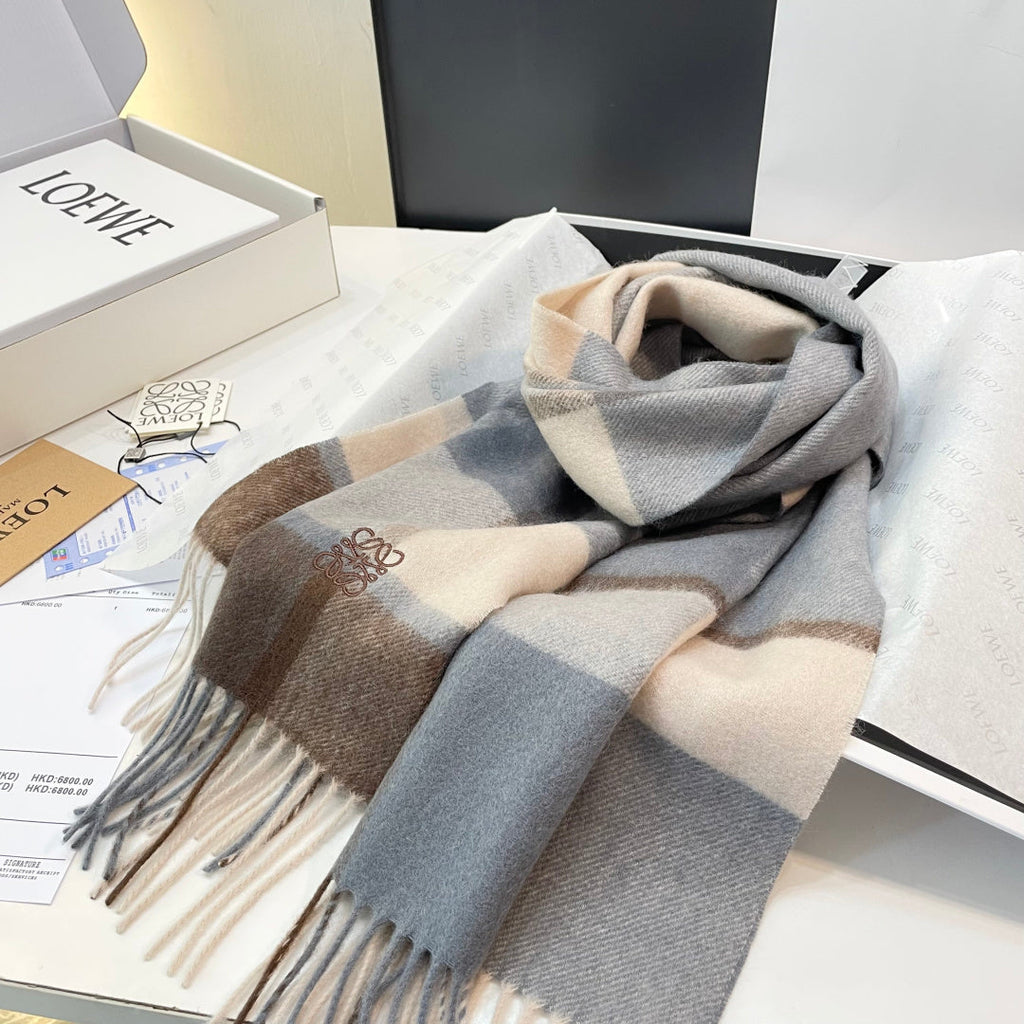 Loewe Scarf 180CM Light Brown Gray Cashmere 969303