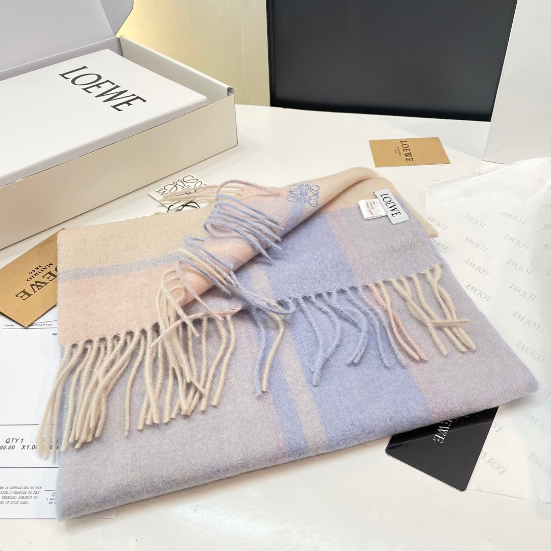 Loewe Scarf 180CM Light Blue Beige Cashmere 969304