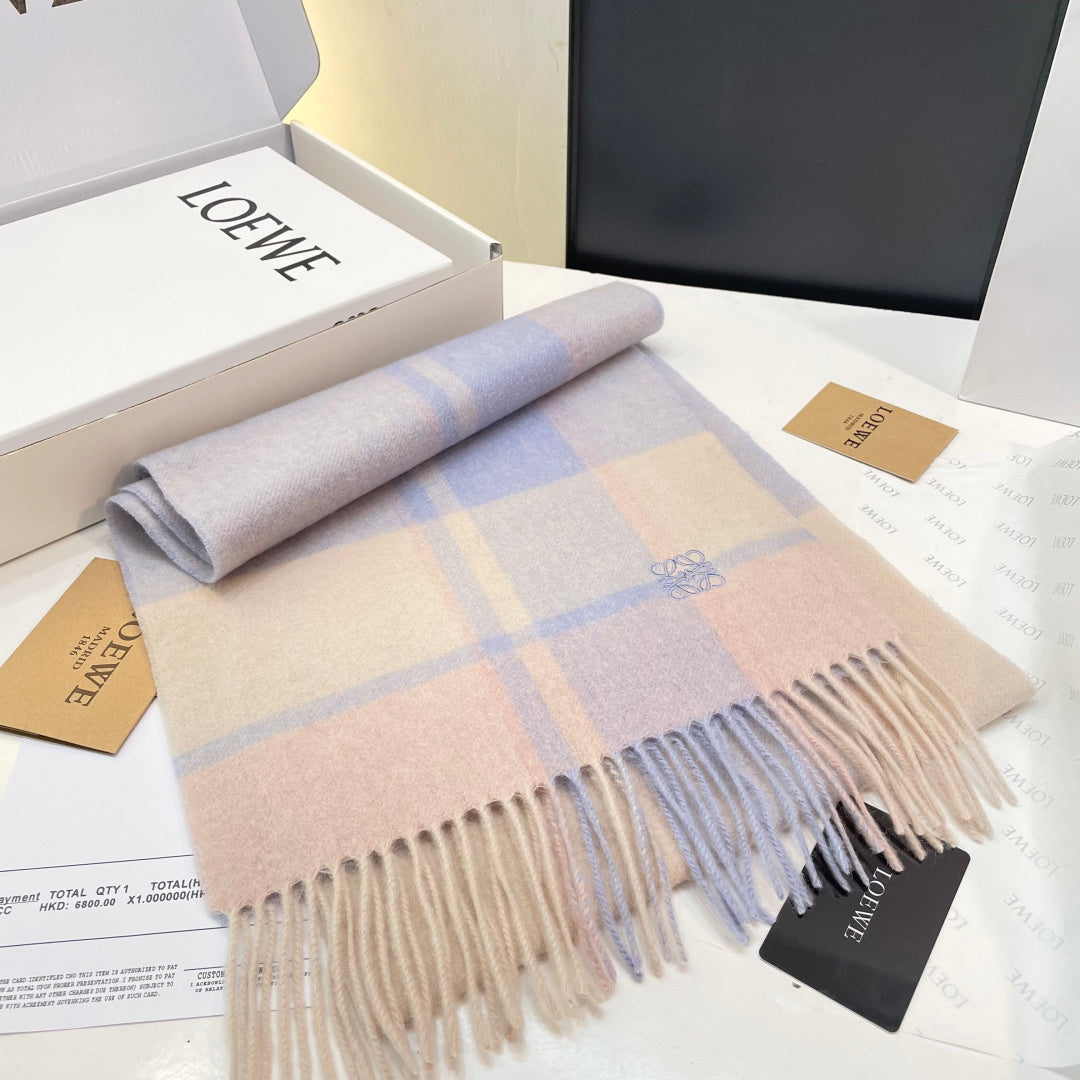Loewe Scarf 180CM Light Blue Beige Cashmere 969304