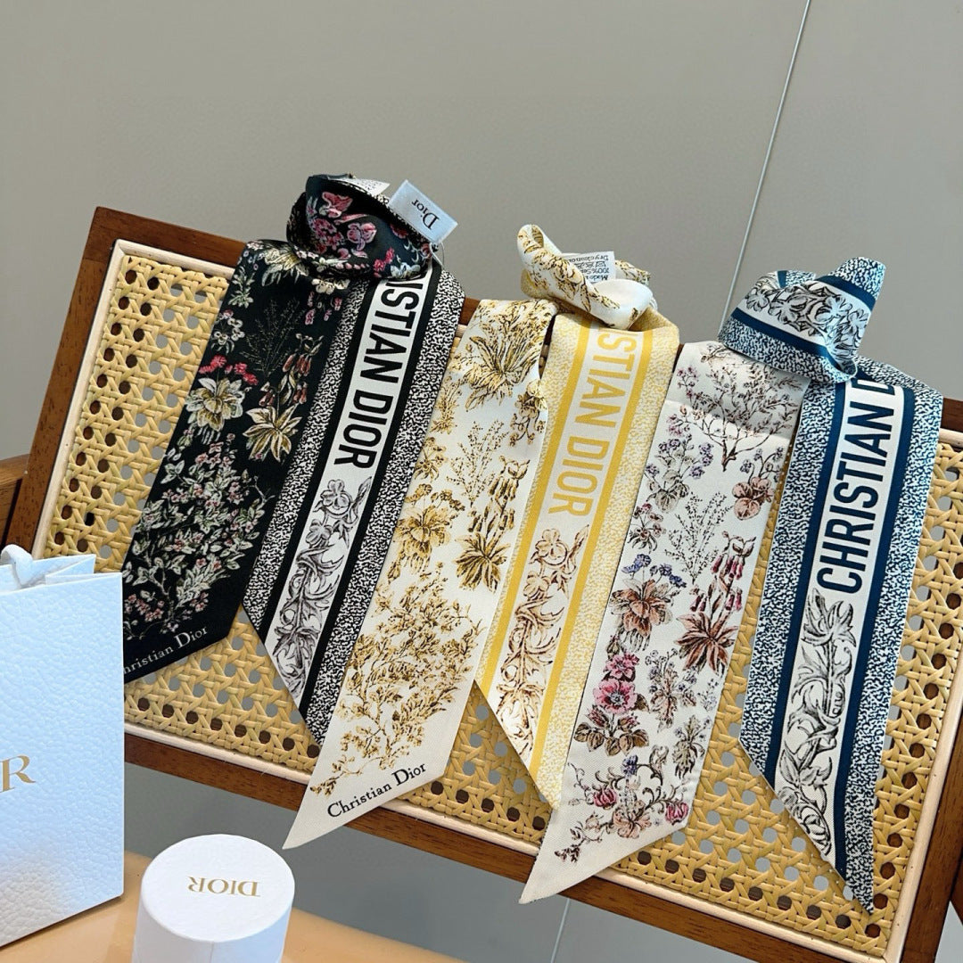 CD Twilly Mini Scarf 105cm Yellow Colorful Mulberry Silk 914496