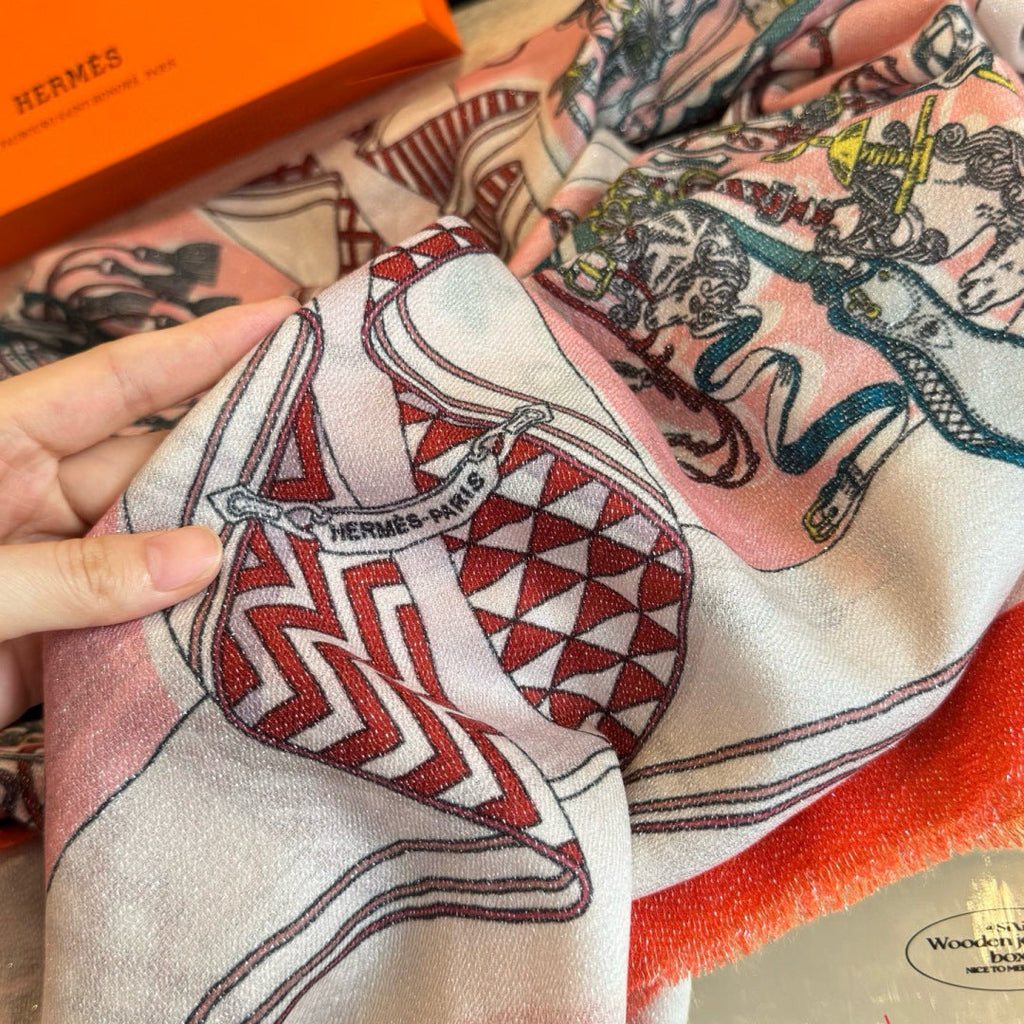 HM Bouquets Sellier Scarf Pink White Orange Cashmere 145876