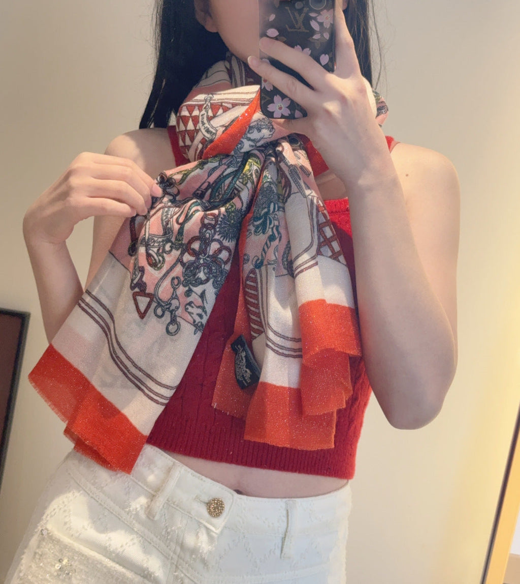 HM Bouquets Sellier Scarf Pink White Orange Cashmere 145876