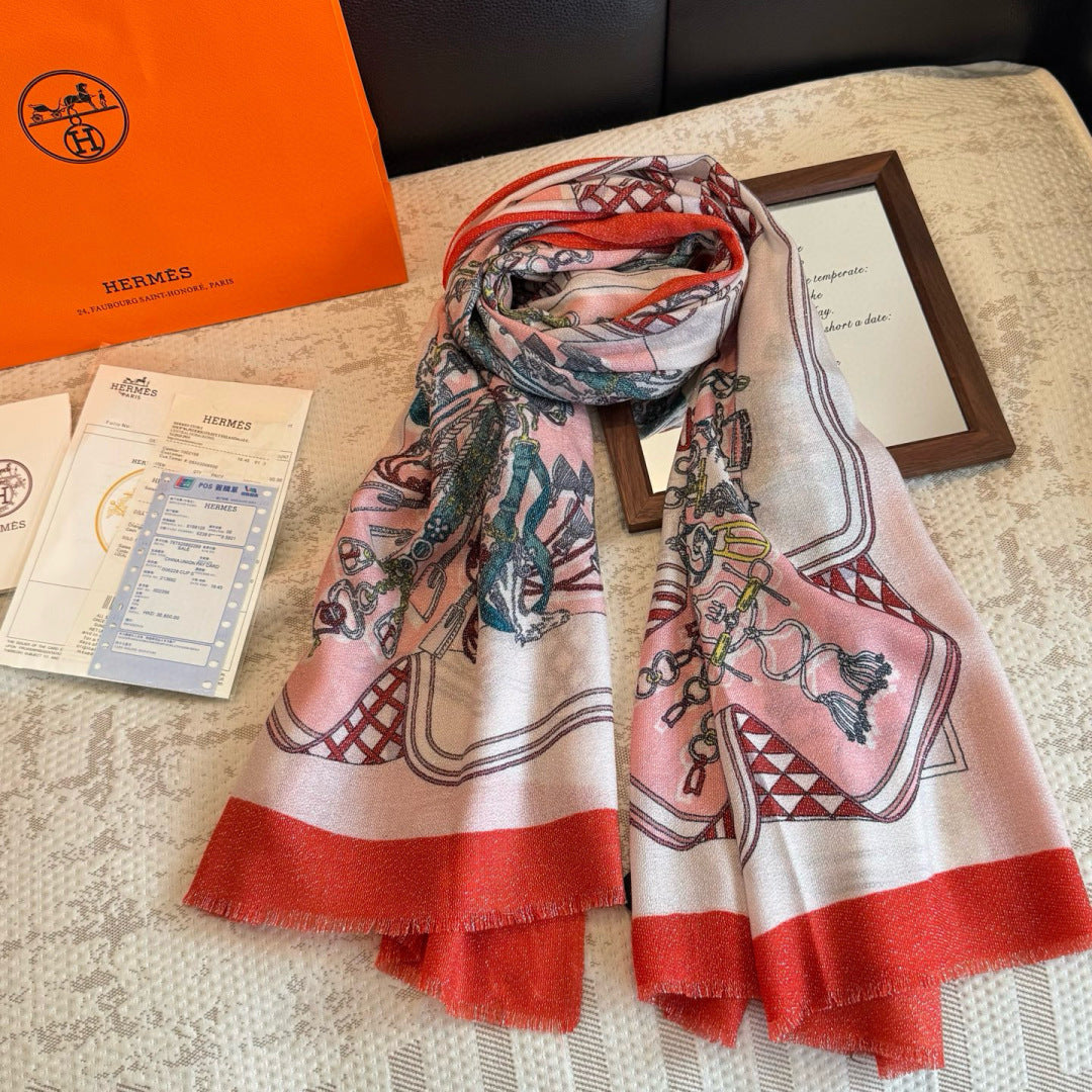 HM Bouquets Sellier Scarf Pink White Orange Cashmere 145876
