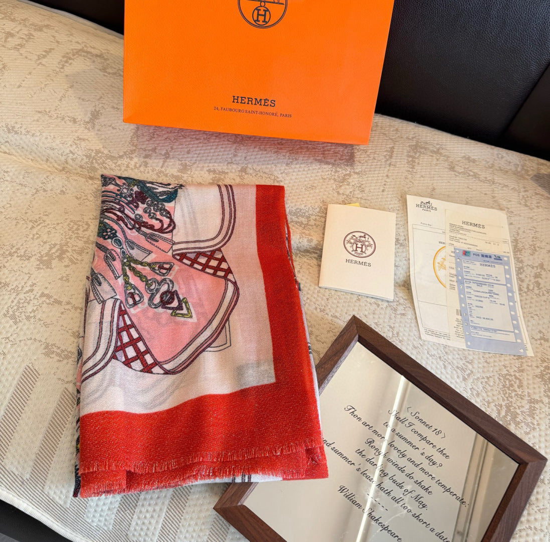 HM Bouquets Sellier Scarf Pink White Orange Cashmere 145876
