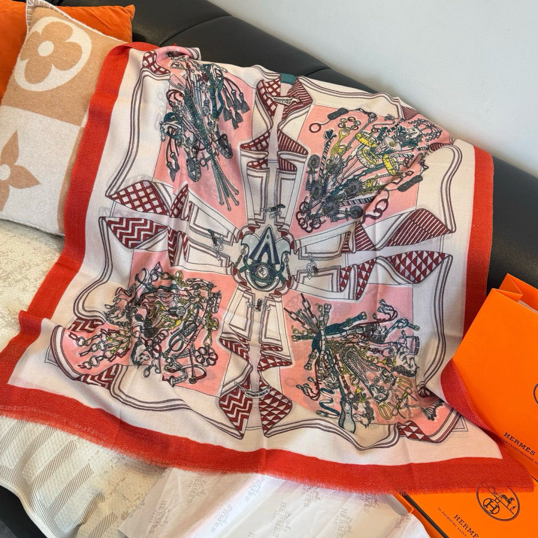 HM Bouquets Sellier Scarf Pink White Orange Cashmere 145876