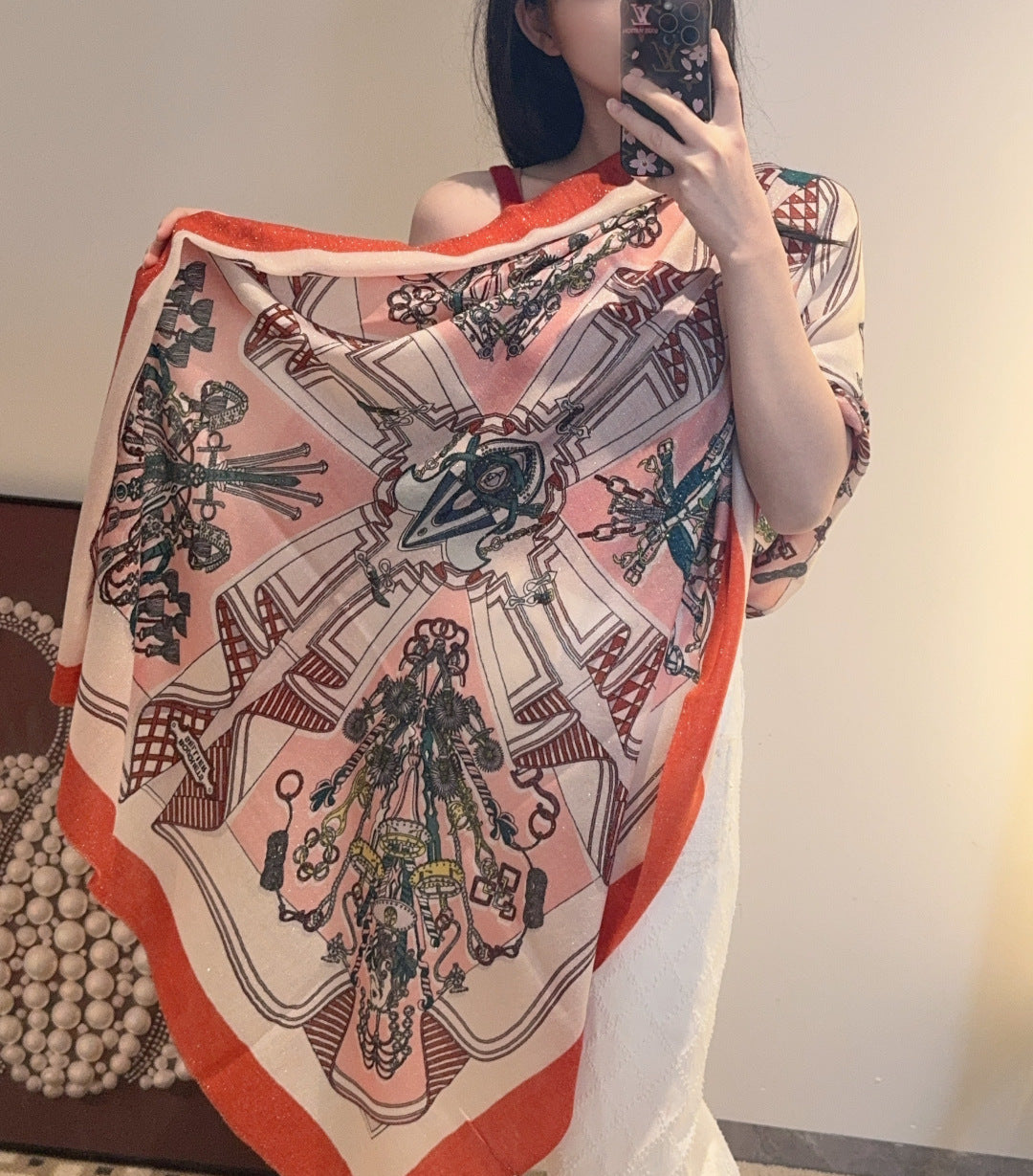 HM Bouquets Sellier Scarf Pink White Orange Cashmere 145876