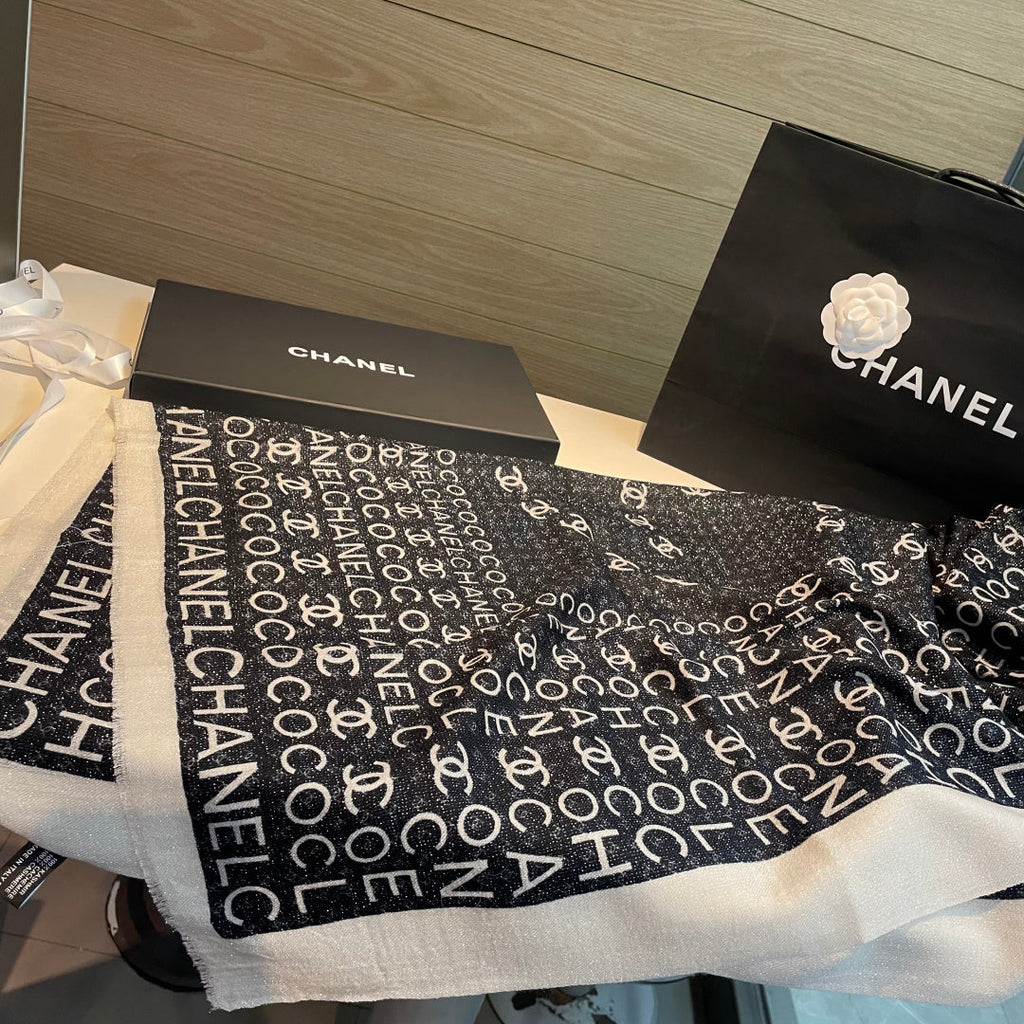 CC Monogram Logo 105x200cm Black White Cashmere 145877