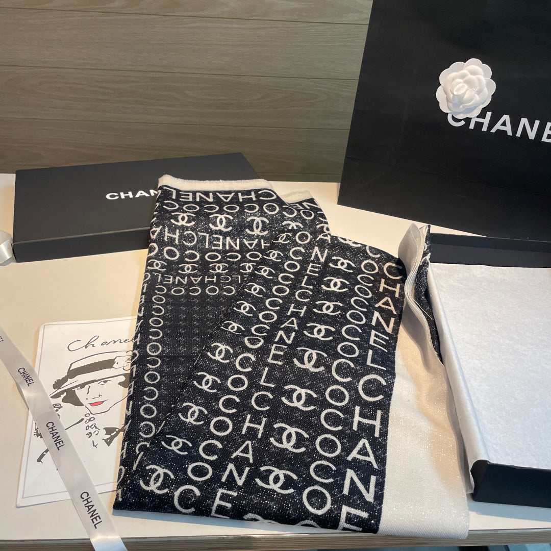 CC Monogram Logo 105x200cm Black White Cashmere 145877