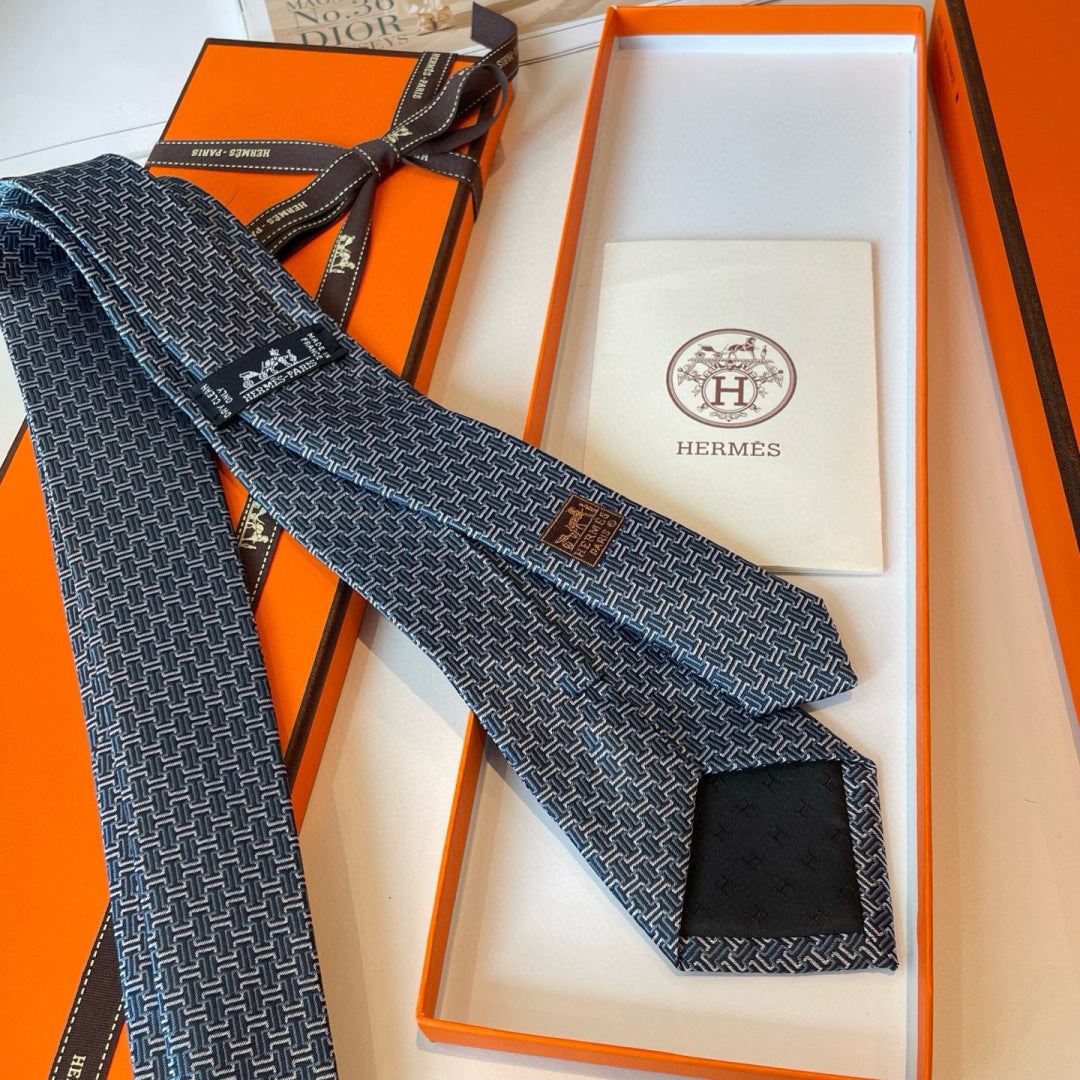 HM Maze Escape Tie Dark Blue Twill Silk 212120