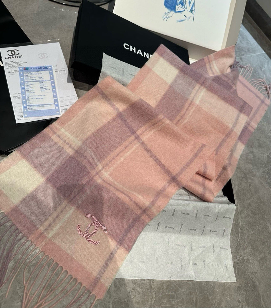 CC 25s Scarf 180cm Pink Cashmere 973463