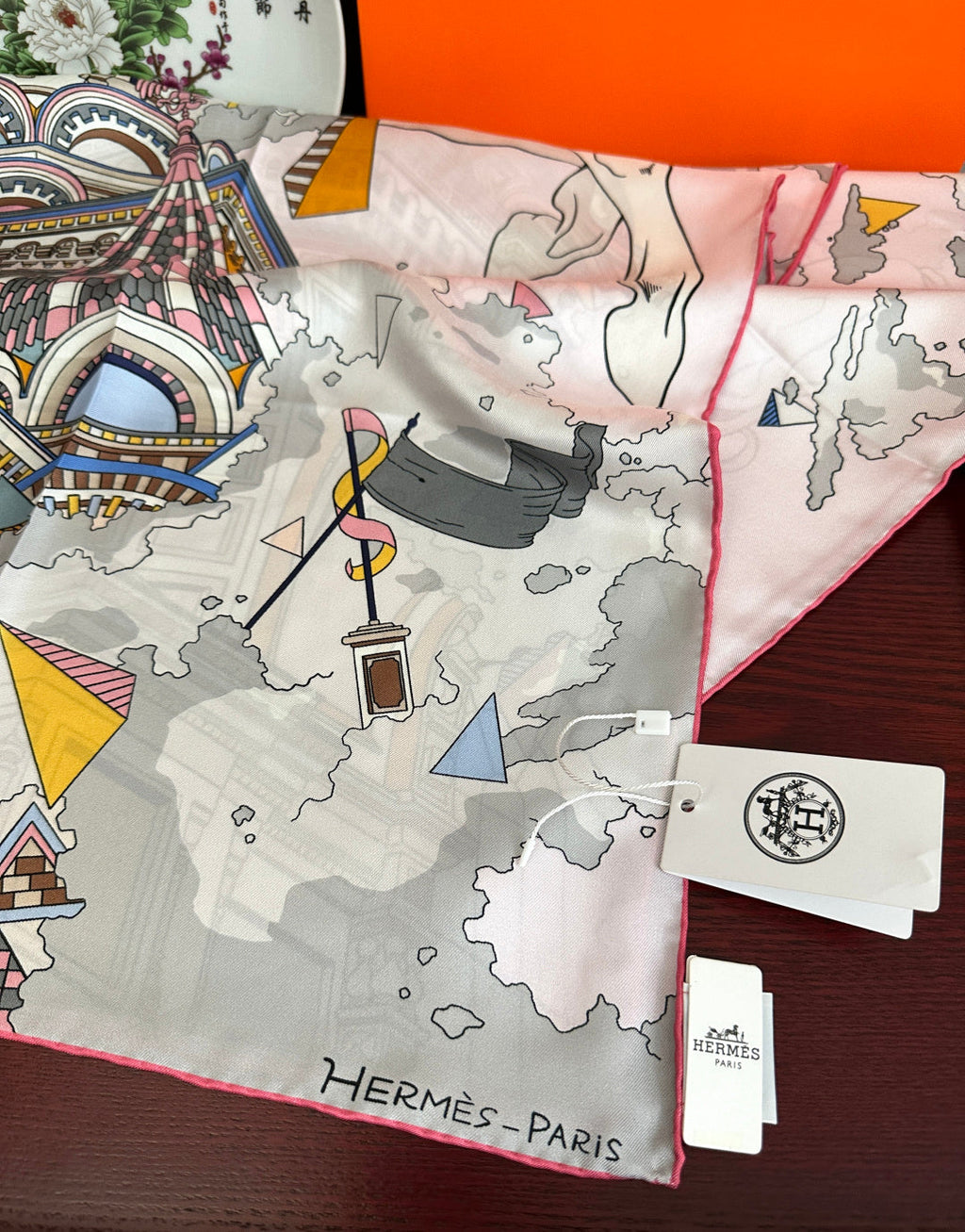 HM Hippopolis Scarf 90x90 Pink White Silk 333445