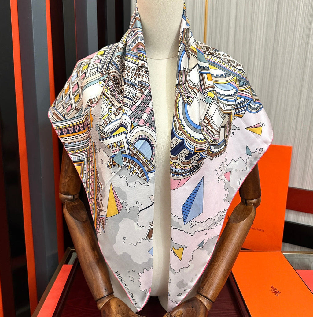 HM Hippopolis Scarf 90x90 Pink White Silk 333445