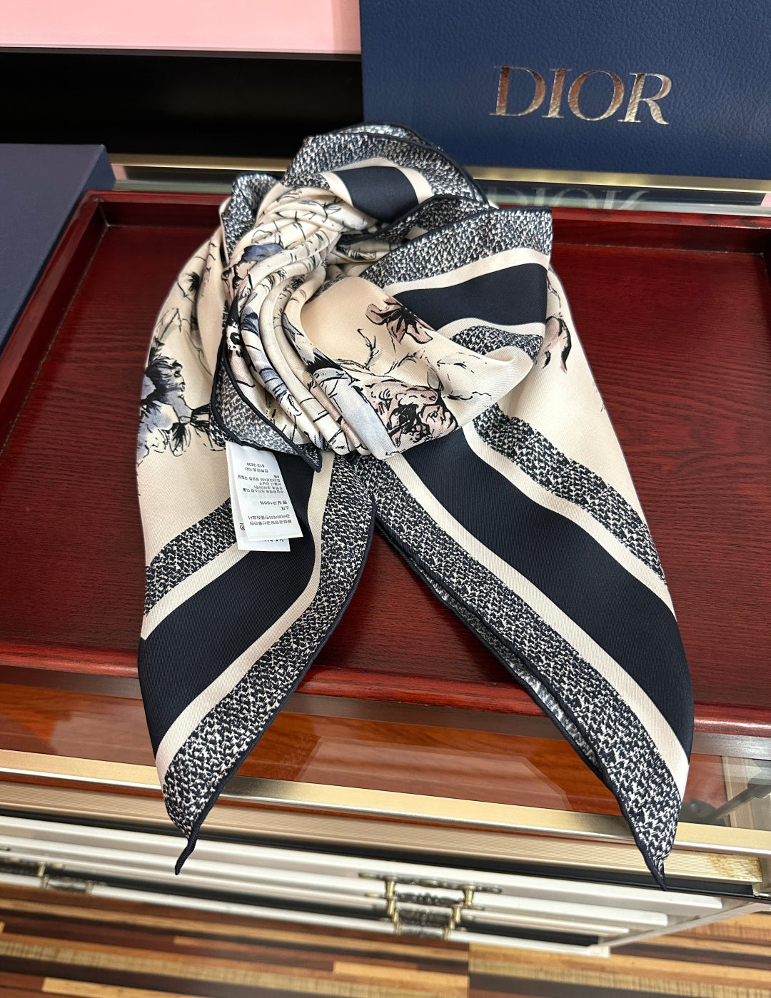 CD Souvenir de Rome Scarf 90x90 Black White Silk 333456