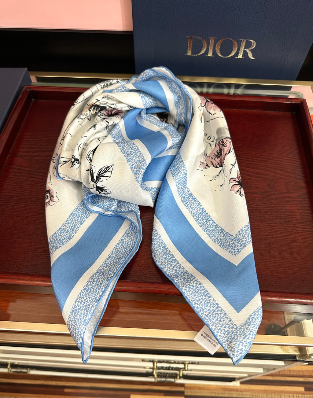 CD Souvenir de Rome Scarf 90x90 Blue White Silk 333457