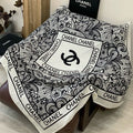 CC 25 Scarf 135cm White Black Cashmere Mulberry Silk 965404
