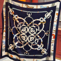 HM 25s Golden Spurs Scarf 140cm Navy Blue Cashmere 976283