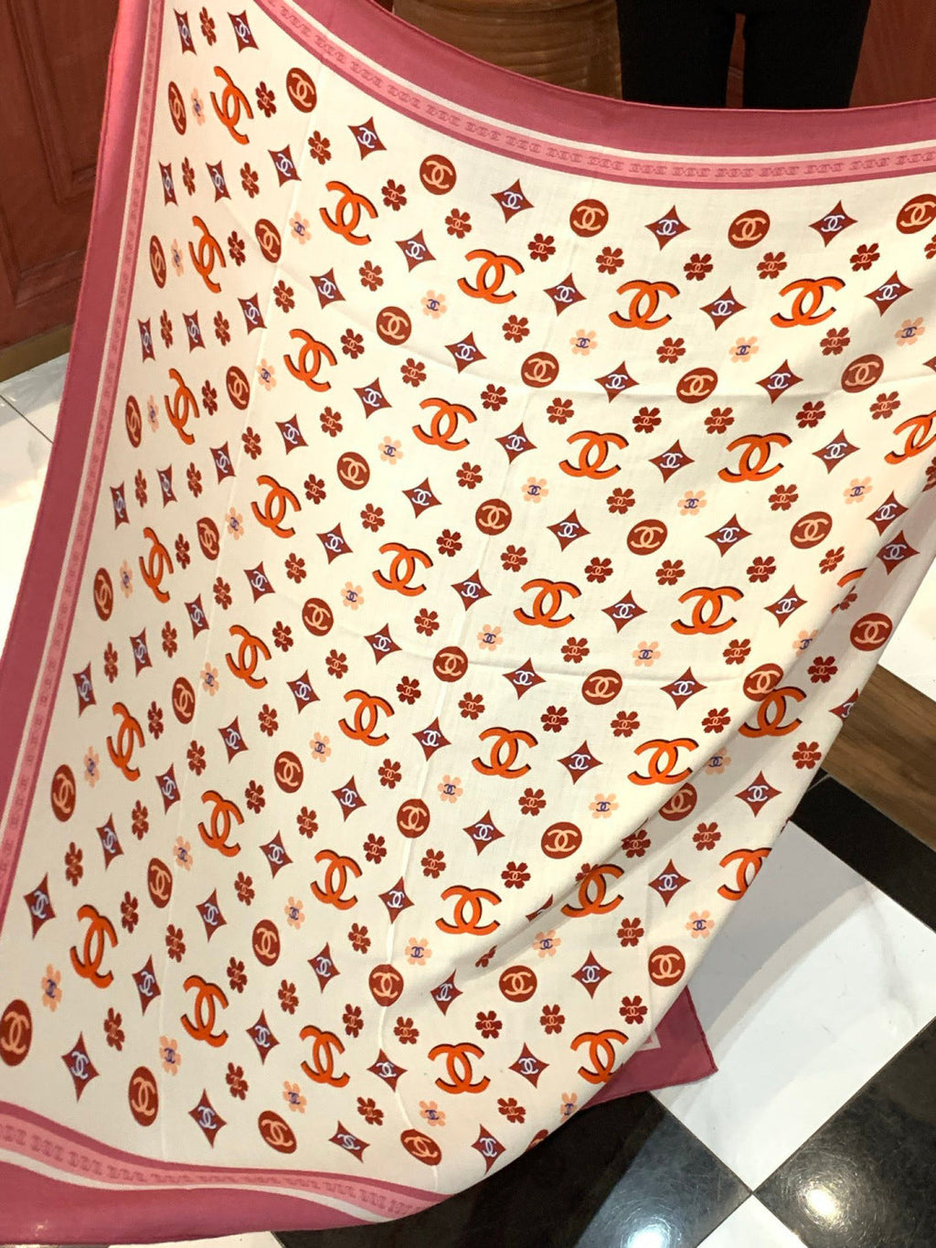 CC Scarf 140cm Pink Monogram Silk Cashmere 143730