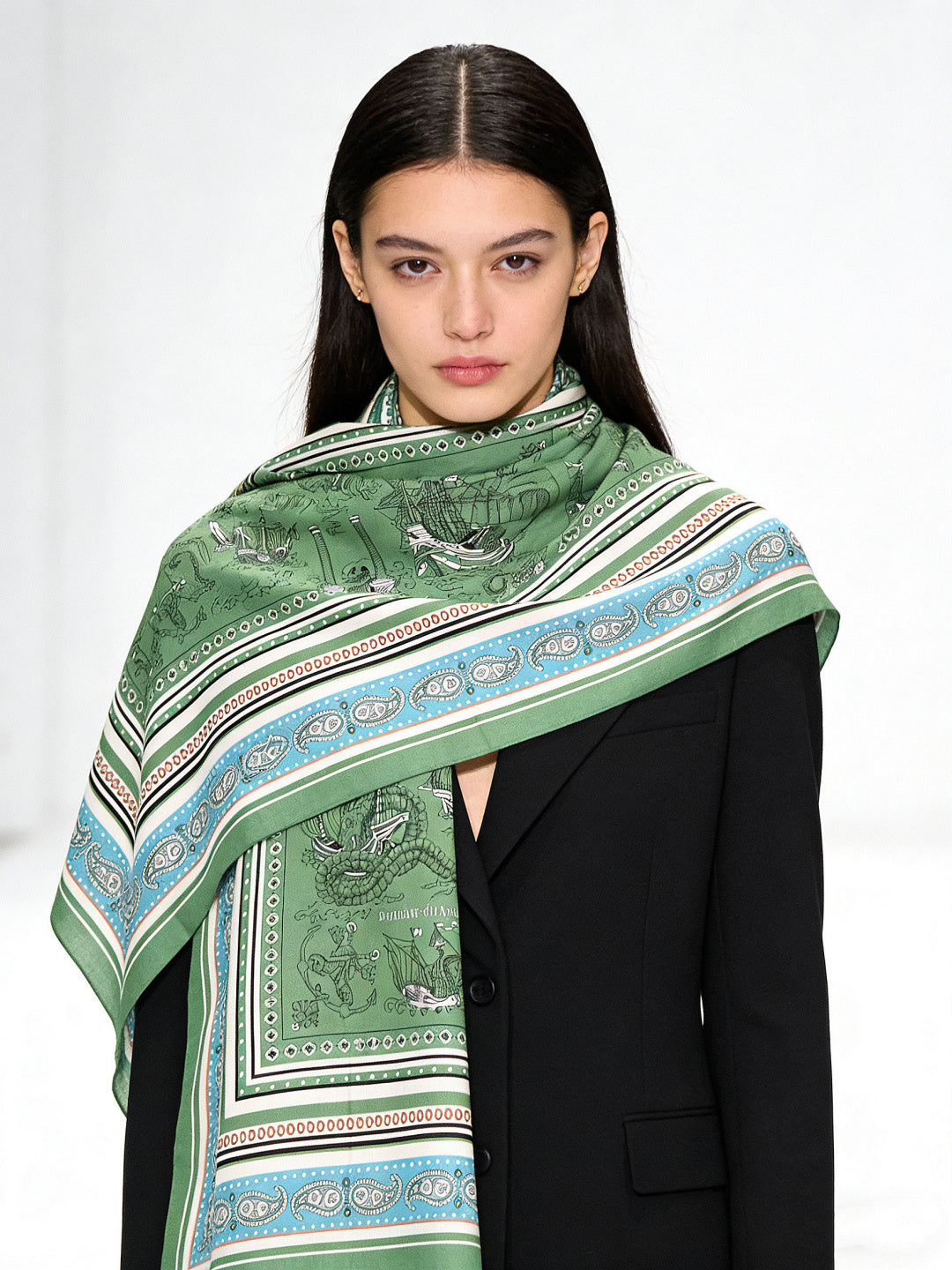 HM 26s Double-sided Scarf 140cm Green Silk Cashmere 153145