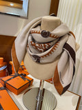 HM 26s Double-sided Scarf 140cm Naturel Marron Silk Cashmere 153155
