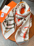 HM 26s Double-sided Scarf 140cm Blanc Silk Cashmere 153156