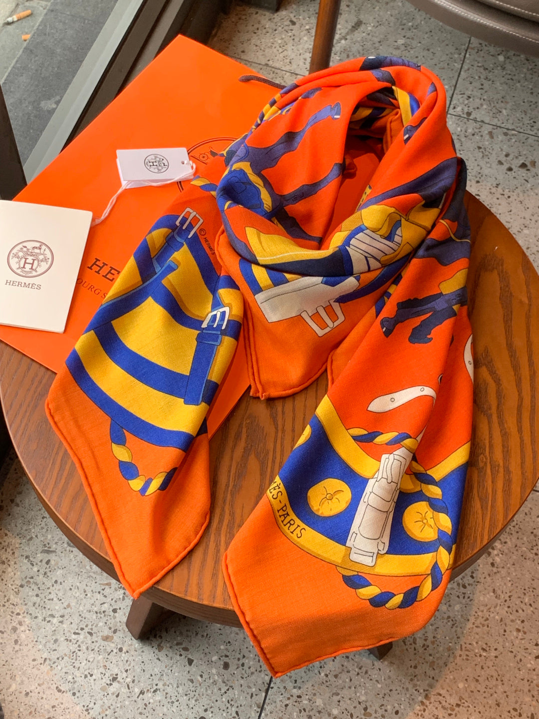 HM 26s Double-sided Scarf 140cm Orange Silk Cashmere 153157