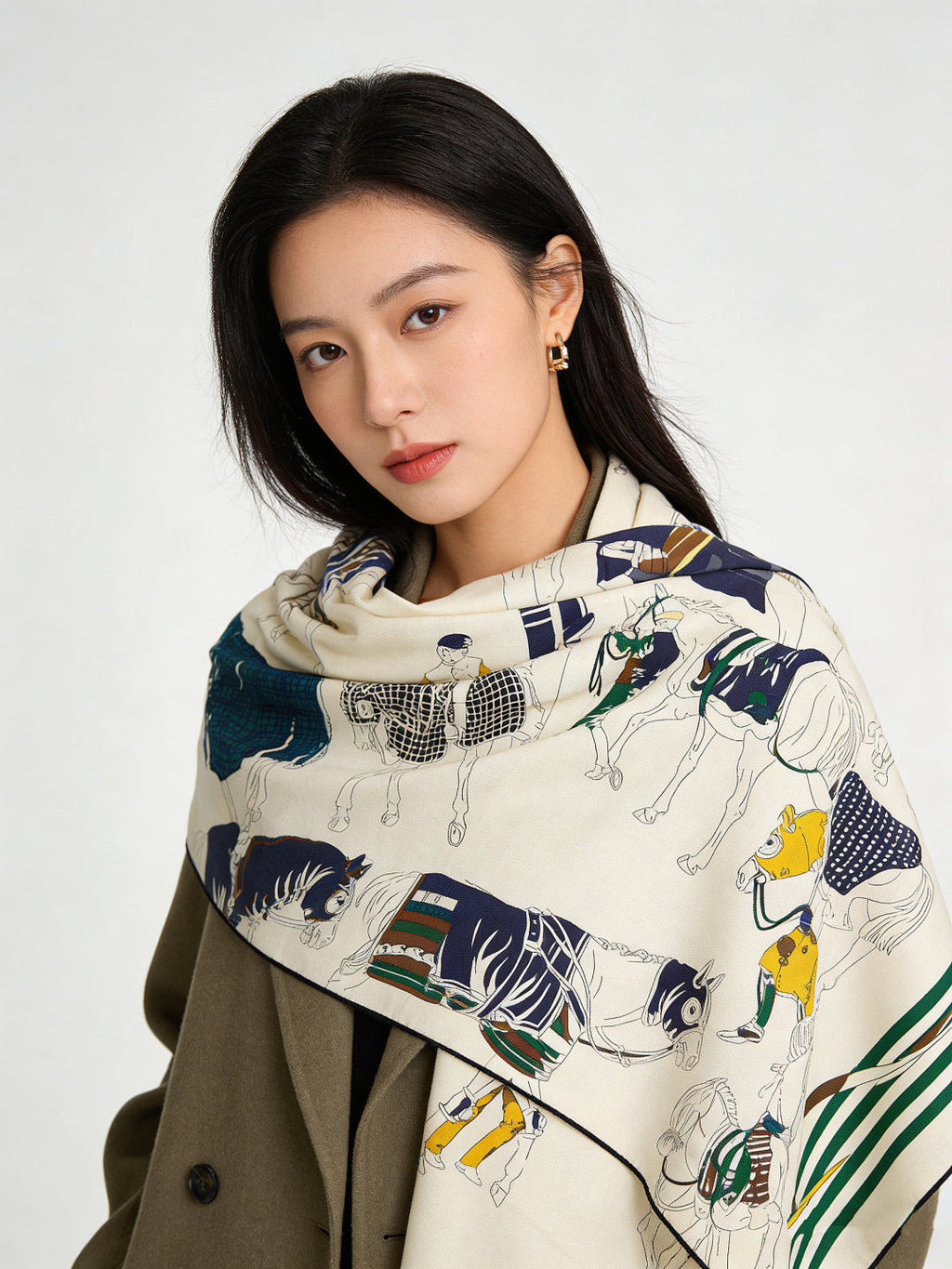 HM 26s Double-sided Scarf 140cm Beige Silk Cashmere 153159