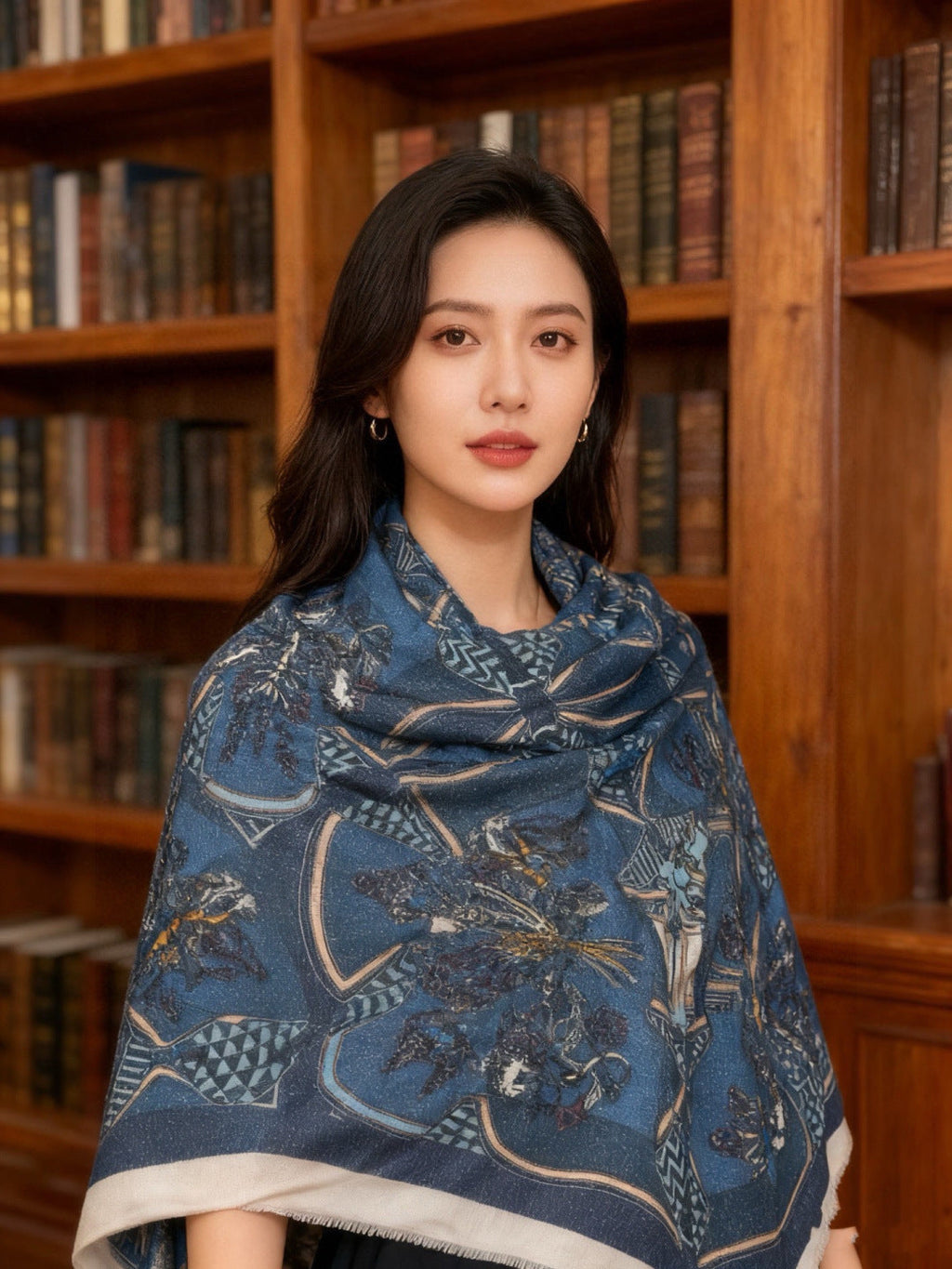 HM 26s Double-sided Scarf 200*100 Blue Jeans Cashmere 153174